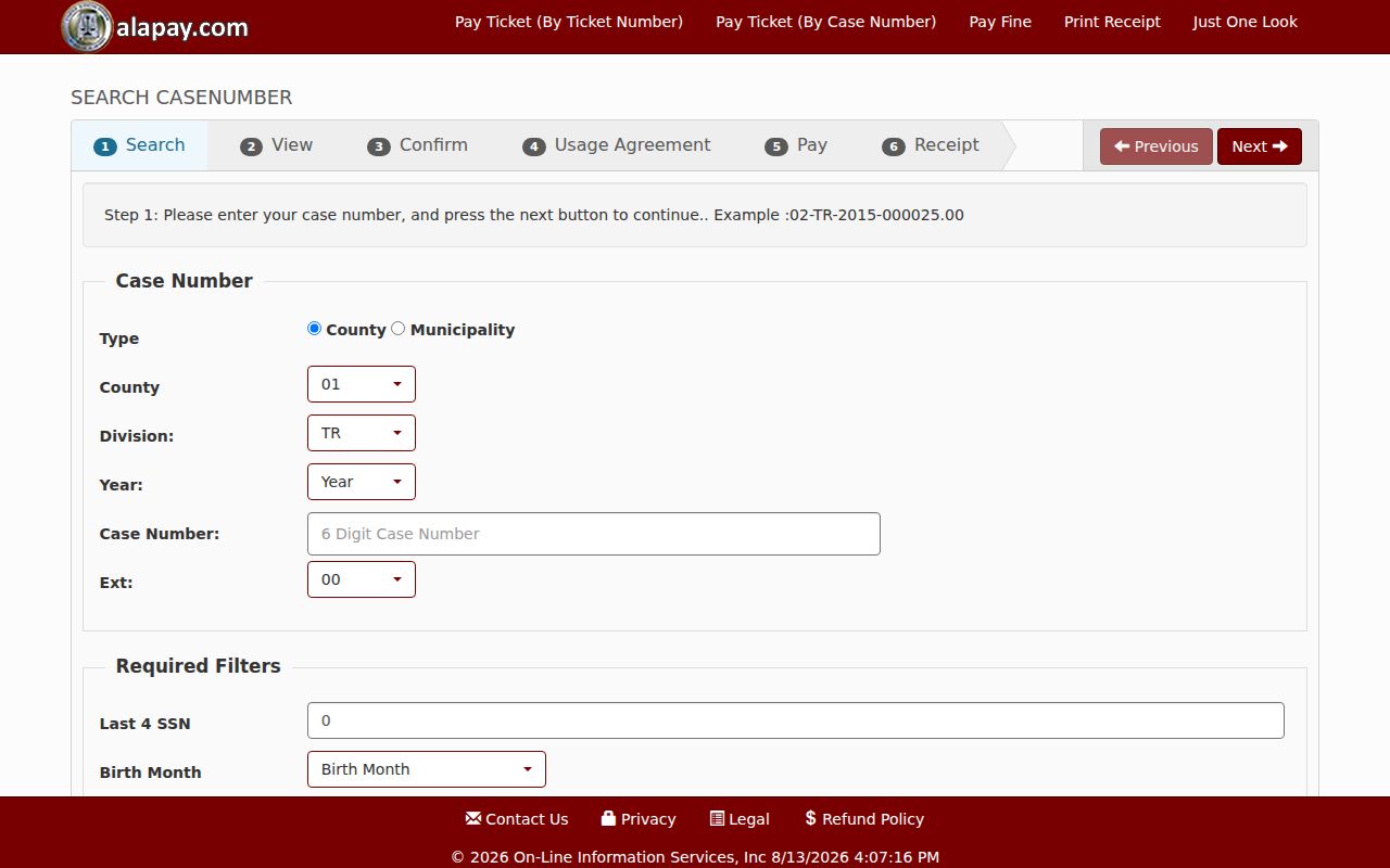 Hale County traffic court case number search fields